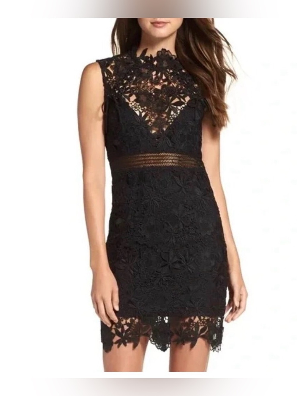 Bardot Black Sleeveless Lace Midi Dress Size 6